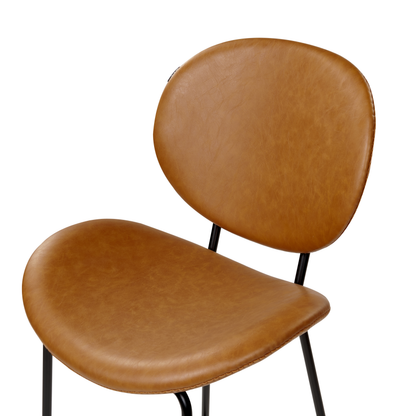 Living Set of 2 Dining Chairs Golden Brown Faux PU Leather Armless Black Iron Legs