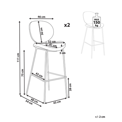 Boucle Bar Chairs Set 2 White Armless With Black Iron Legs