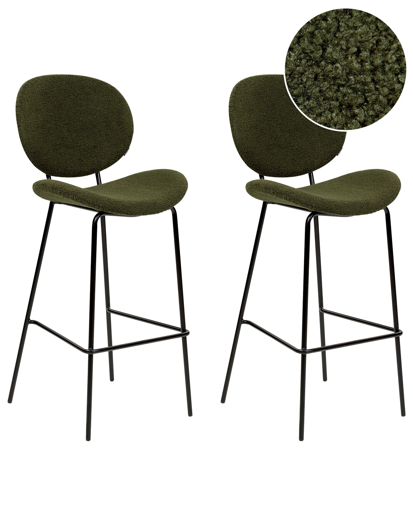 Boucle Bar Chairs Set Of 2 Dark Green With Black Iron Legs