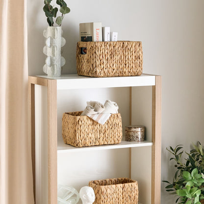 3 Piece Water Hyacinth Storage Baskets With Handles Handmade Boho Nesting Boxes