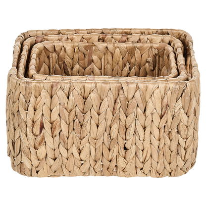 3 Piece Water Hyacinth Storage Baskets With Handles Handmade Boho Nesting Boxes