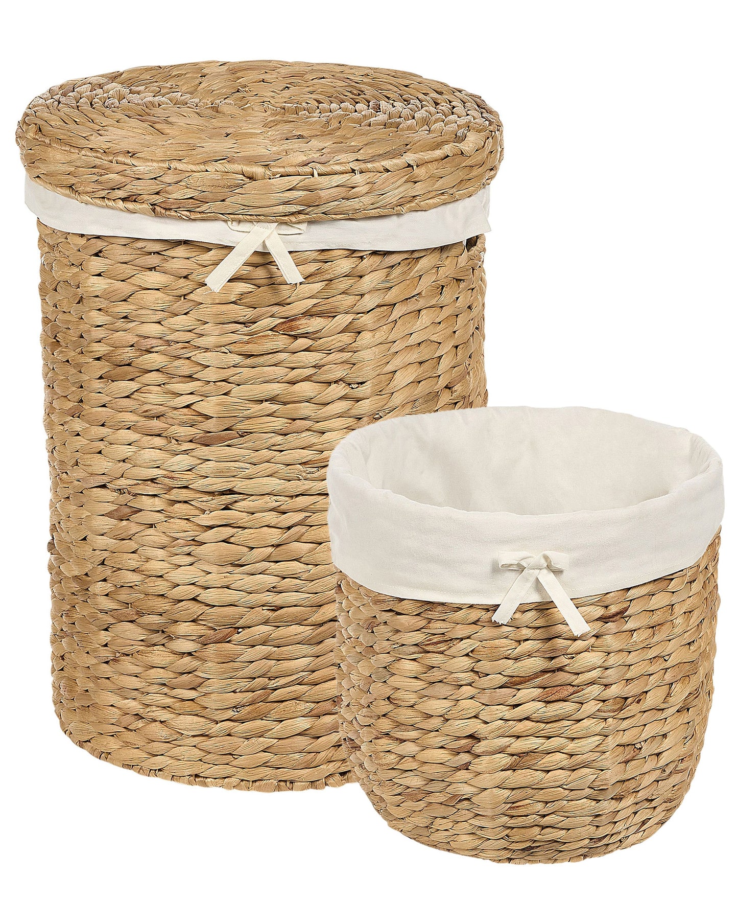 Water Hyacinth Set Of 2 Storage Baskets With Lids Handmade Lightweight Laundry Hamper