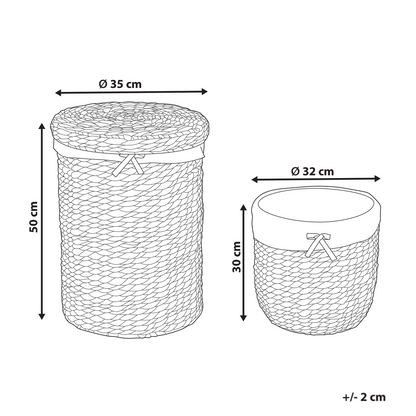Water Hyacinth Set Of 2 Storage Baskets With Lids Handmade Lightweight Laundry Hamper