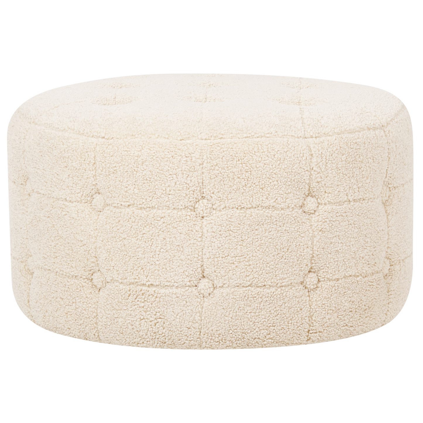 Footstool Beige Boucle Round Pouffe Button Tufting Upholstery