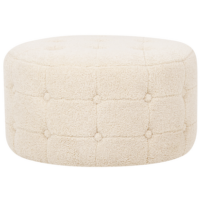 Footstool Beige Boucle Round Pouffe Button Tufting Upholstery