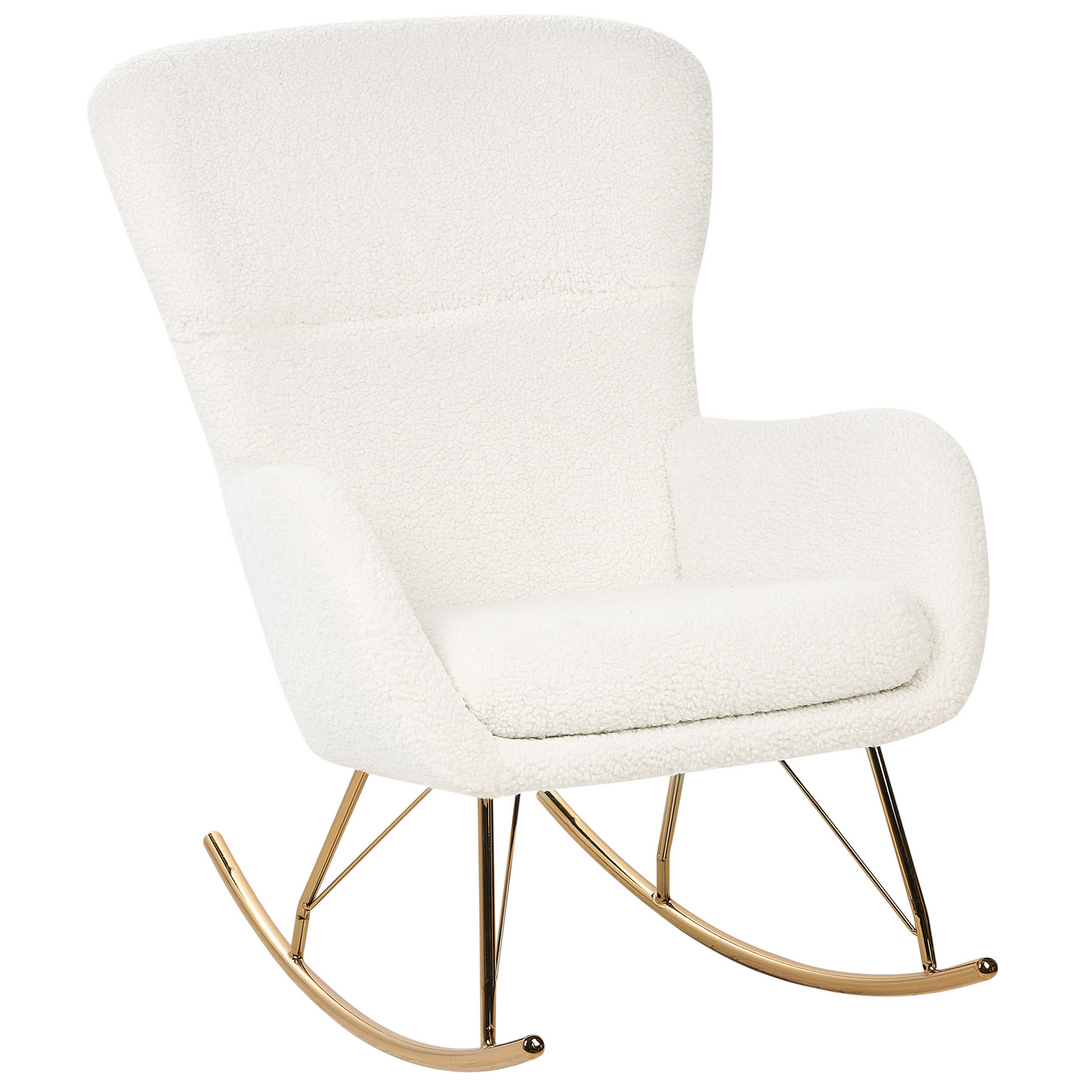 White And Gold Boucle Rocking Chair With Metal Legs Traditional Retro Design