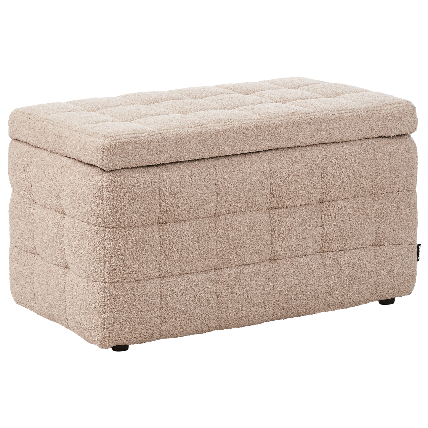 Beige Boucle Ottoman Bench With Storage Tufted Modern