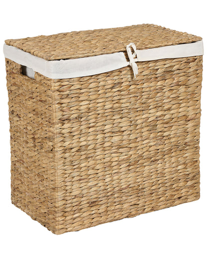 Water Hyacinth Laundry Hamper With Lid 2 Compartments Handles