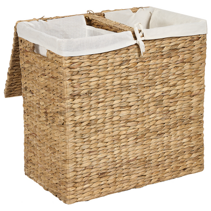 Water Hyacinth Laundry Hamper With Lid 2 Compartments Handles