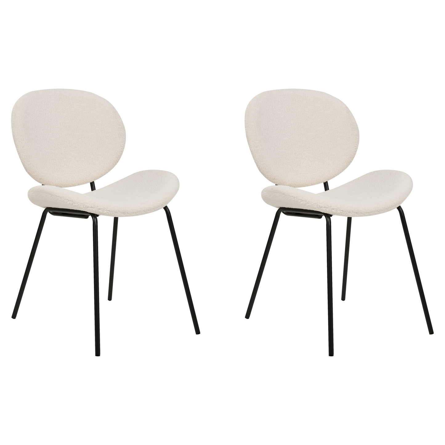 Boucle Dining Chairs Set of 2 White Armless Black Iron Legs