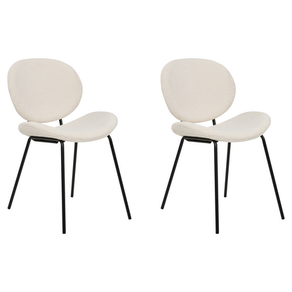 Boucle Dining Chairs Set of 2 White Armless Black Iron Legs