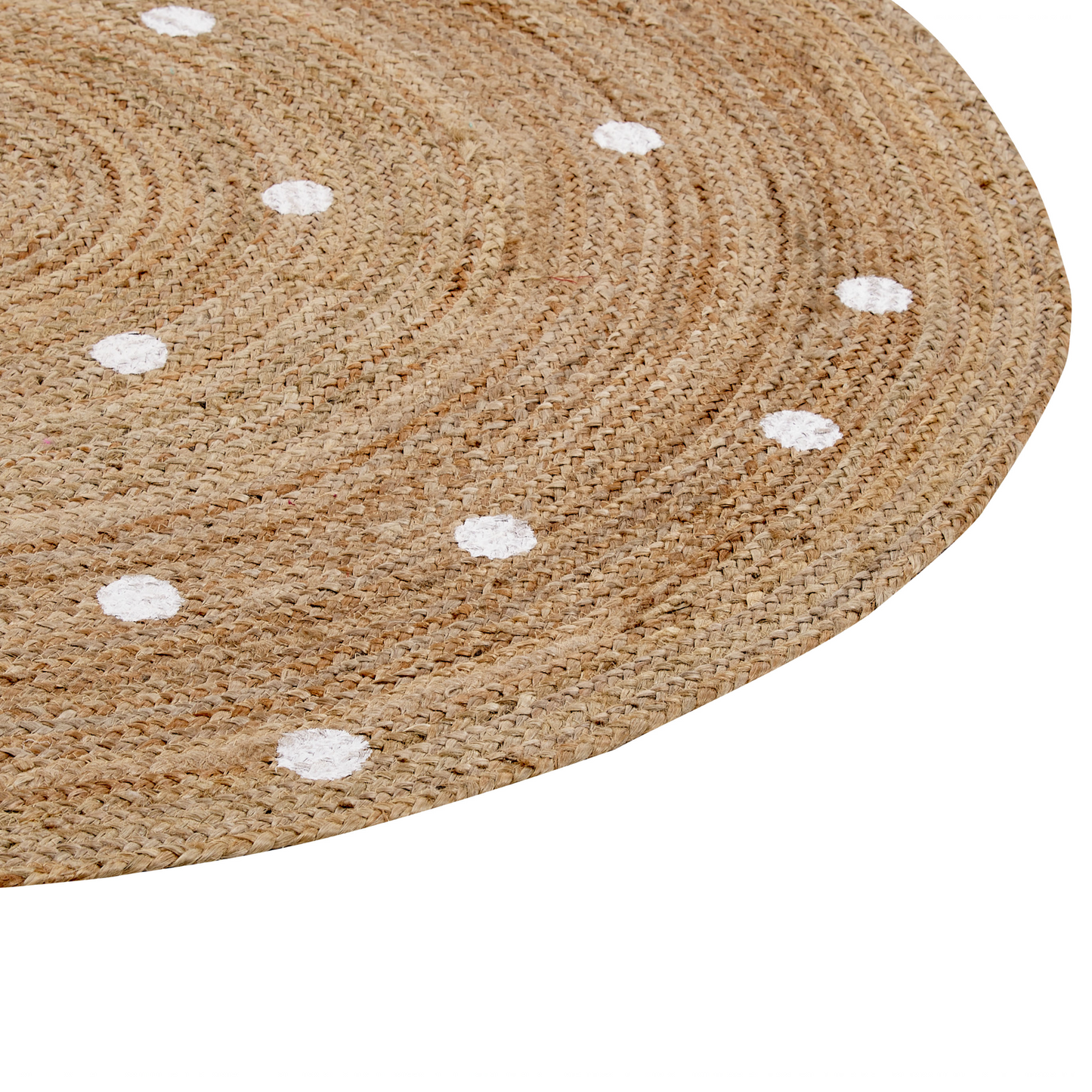 Round Jute Rug 140cm Beige with White Polka Dots