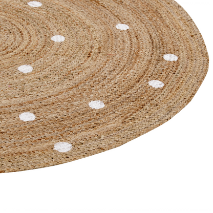 Round Jute Rug 140cm Beige with White Polka Dots
