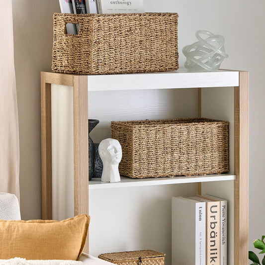 Seagrass Co Set Of 2 Natural Baskets With Handles Boho Home Decor