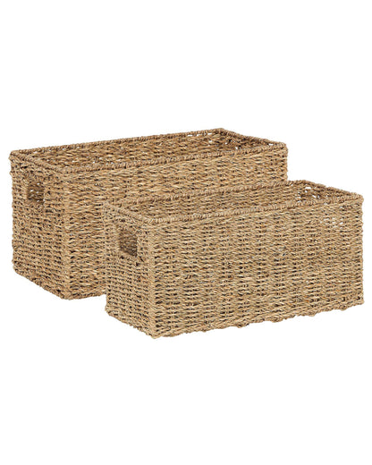 Seagrass Co Set Of 2 Natural Baskets With Handles Boho Home Decor