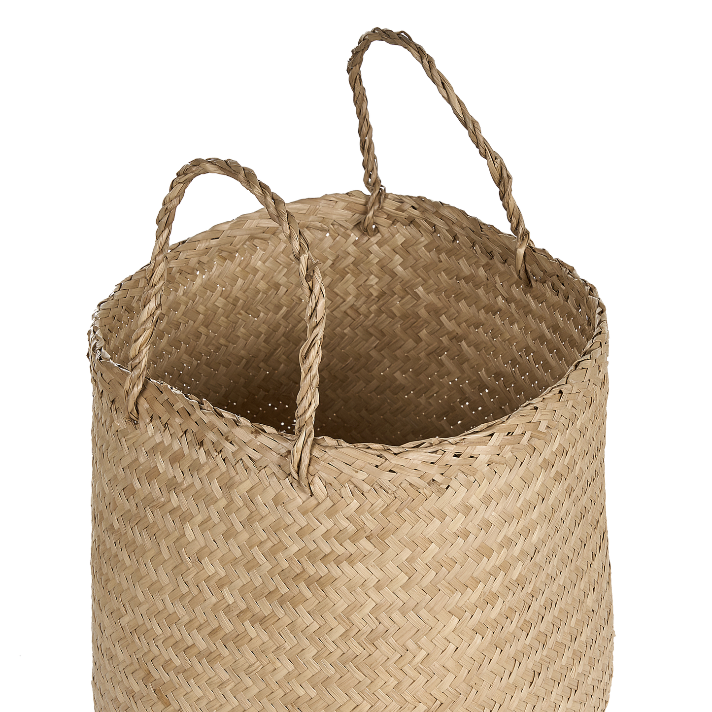 Natural Seagrass Basket Set Of 2 With Handles Handwoven