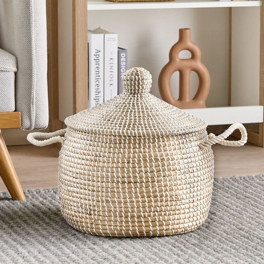 Natural Seagrass Basket with Handles and Lid Storage