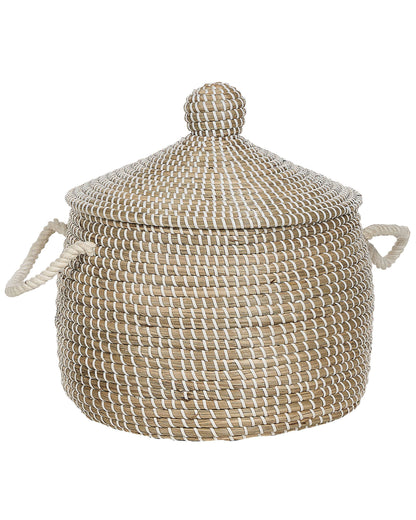 Natural Seagrass Basket with Handles and Lid Storage