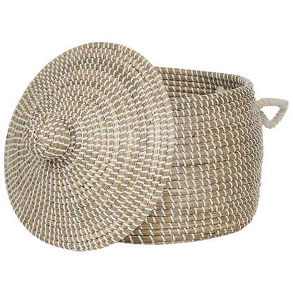 Natural Seagrass Basket with Handles and Lid Storage