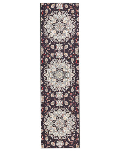 Oriental Runner Rug Black Beige 80 x 300cm Anti-Slip