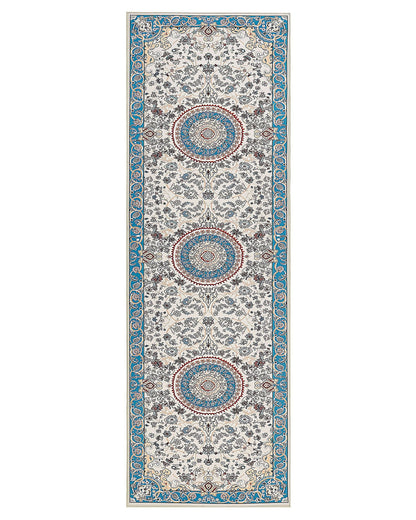 Runner Rug 80 x 240 Beige Blue Oriental Pattern Anti Slip
