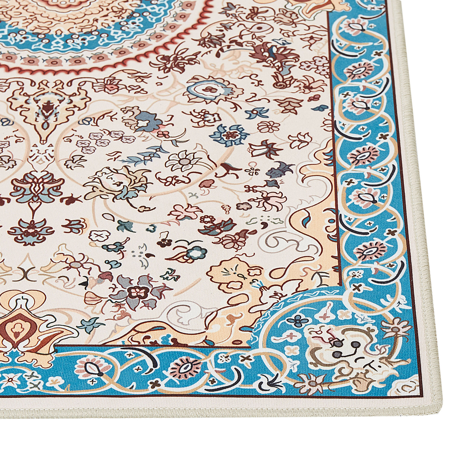 Runner Rug 80 x 240 Beige Blue Oriental Pattern Anti Slip
