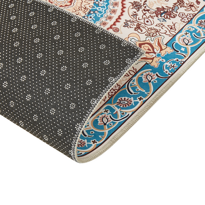 Runner Rug 80 x 240 Beige Blue Oriental Pattern Anti Slip
