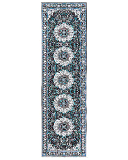 Home Oriental Runner Rug Blue Polyester 60 x 200 Anti Slip