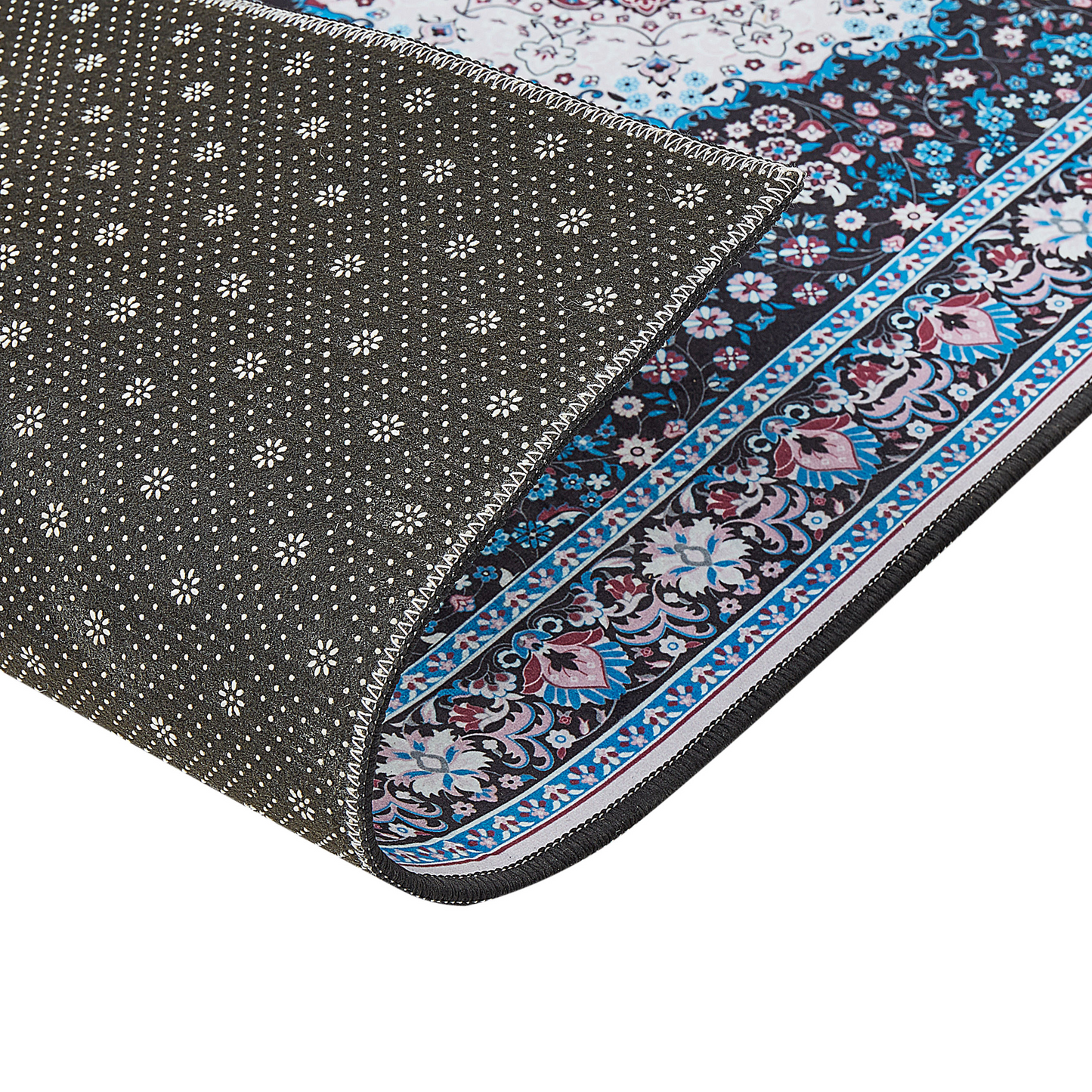 Home Oriental Runner Rug Blue Polyester 60 x 200 Anti Slip