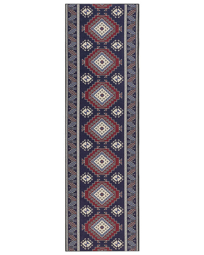 Rugs Runner Rug Blue Red Polyester 60 x 200 Oriental Anti Slip