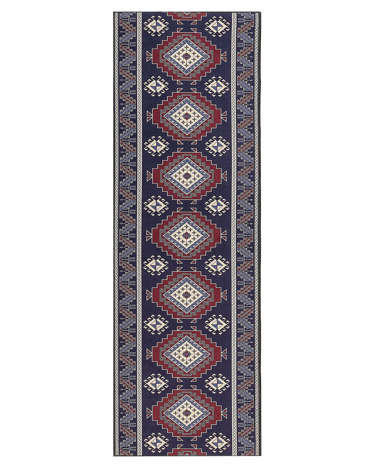 Runner Rug Blue Red Oriental Pattern 80 x 240 Anti Slip