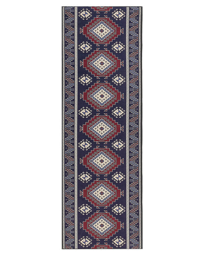 Runner Rug Blue Red Oriental Pattern 80 x 240 Anti Slip
