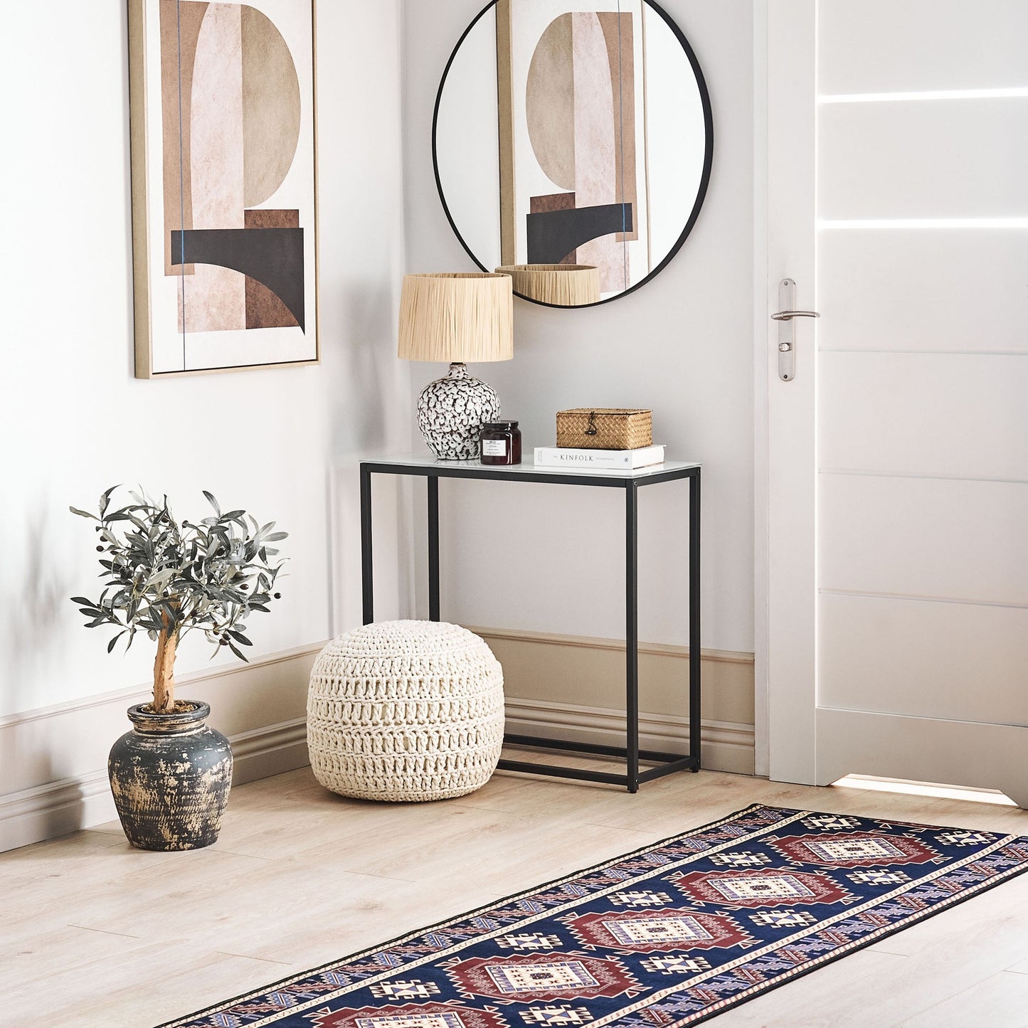 Runner Rug 80 x 300cm Blue Red Oriental Anti-Slip
