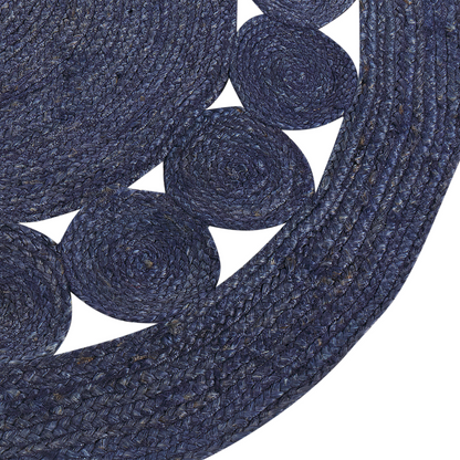 Dark Blue Jute Round Rug 120cm Handwoven Boho Style