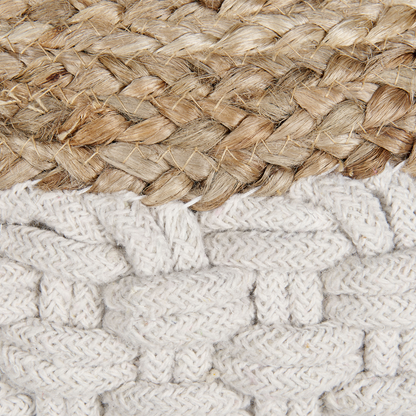Pouf Ottoman WhiteBeige KnittedCottonJute EPS Beads 50 x 35cm