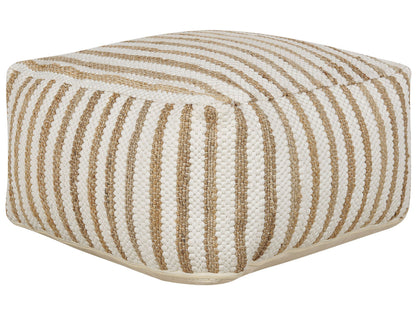 Pouffe Beige White 60 x 60 x 30cm Jute Cotton Abstract Pattern