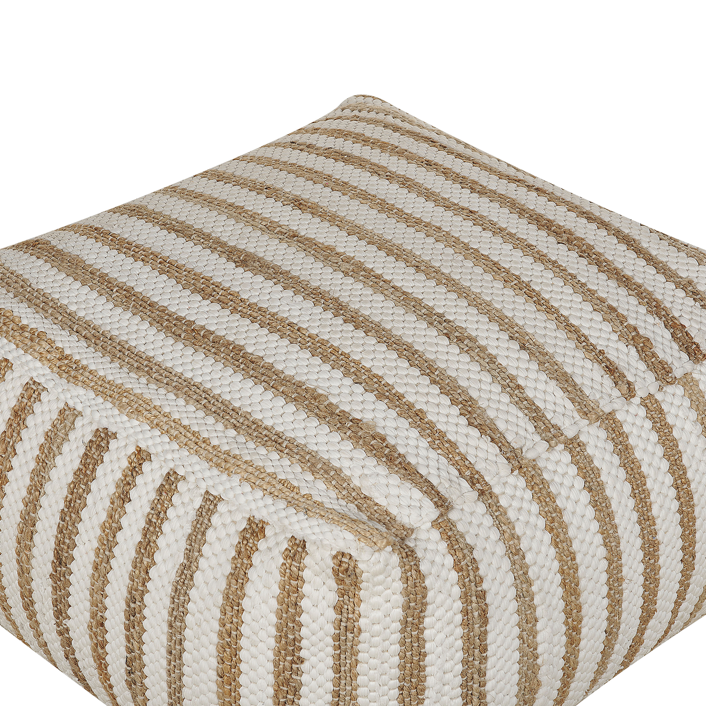 Pouffe Beige White 60 x 60 x 30cm Jute Cotton Abstract Pattern