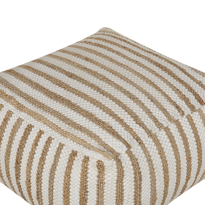 Pouffe Beige White 60 x 60 x 30cm Jute Cotton Abstract Pattern