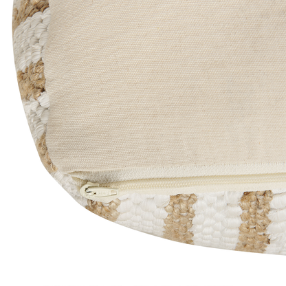Pouffe Beige White 60 x 60 x 30cm Jute Cotton Abstract Pattern