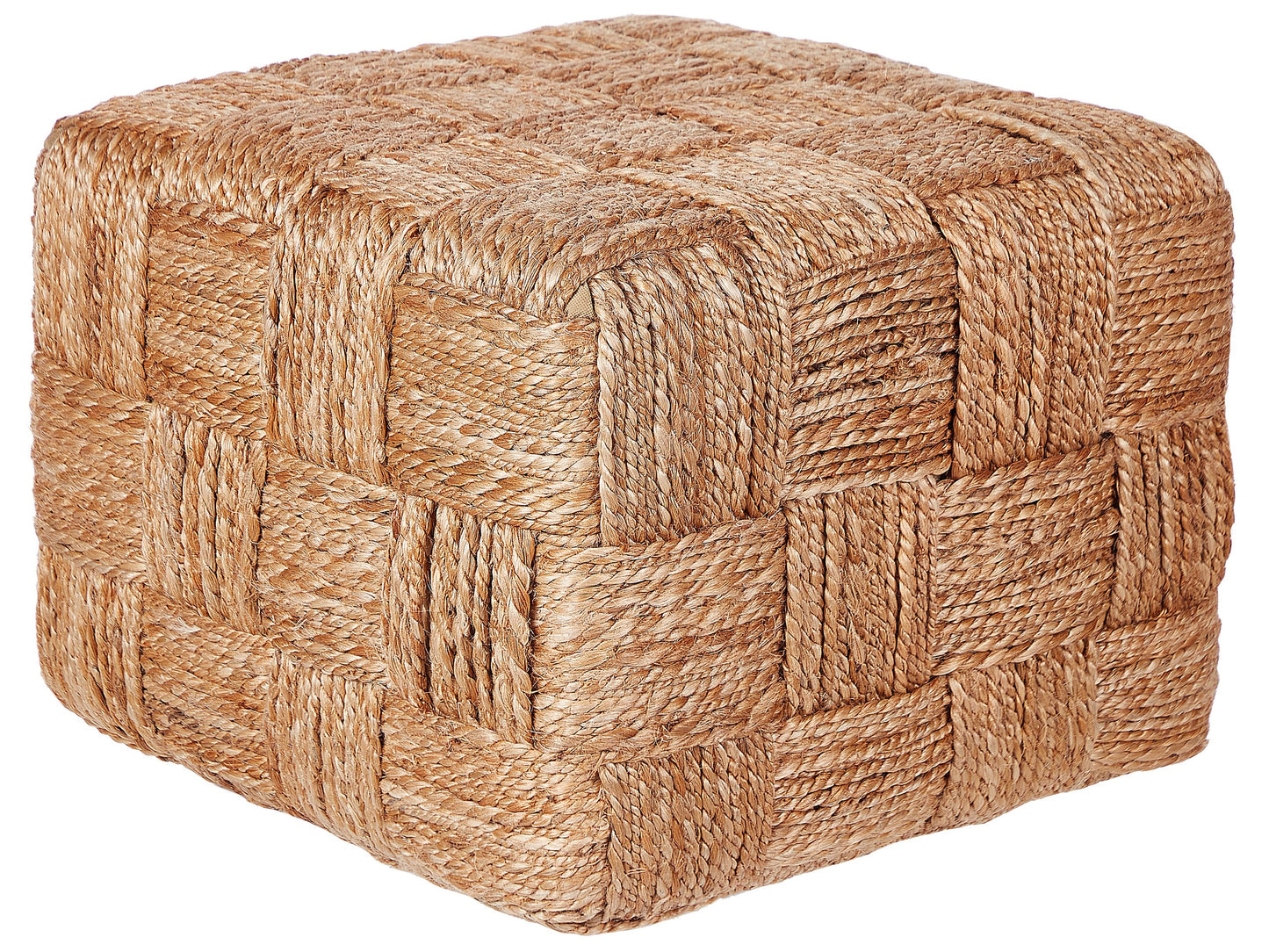 Beige Jute Pouf Ottoman 50 x 50cm EPS Beads