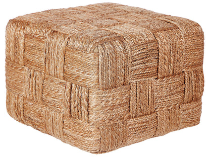 Beige Jute Pouf Ottoman 50 x 50cm EPS Beads