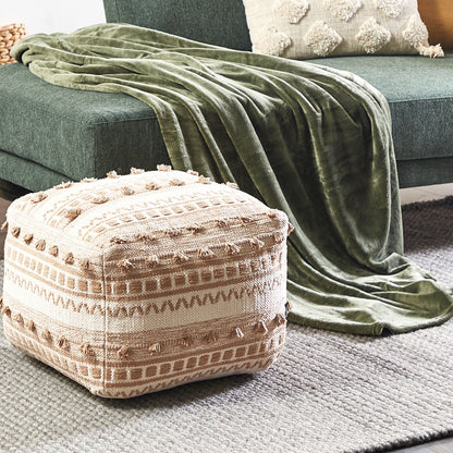 Boho Pouffe Beige Cotton 50 x 50 x 35cm EPS Filling