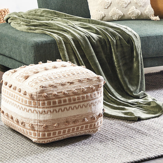 Boho Pouffe Beige Cotton 50 x 50 x 35cm EPS Filling