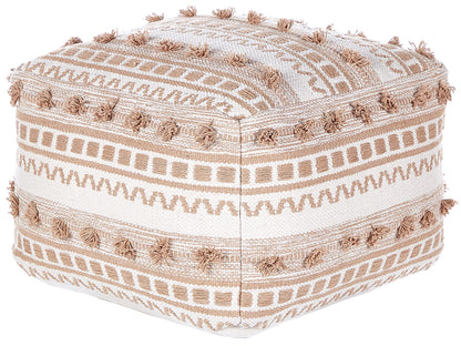 Boho Pouffe Beige Cotton 50 x 50 x 35cm EPS Filling
