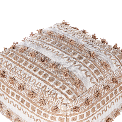 Boho Pouffe Beige Cotton 50 x 50 x 35cm EPS Filling
