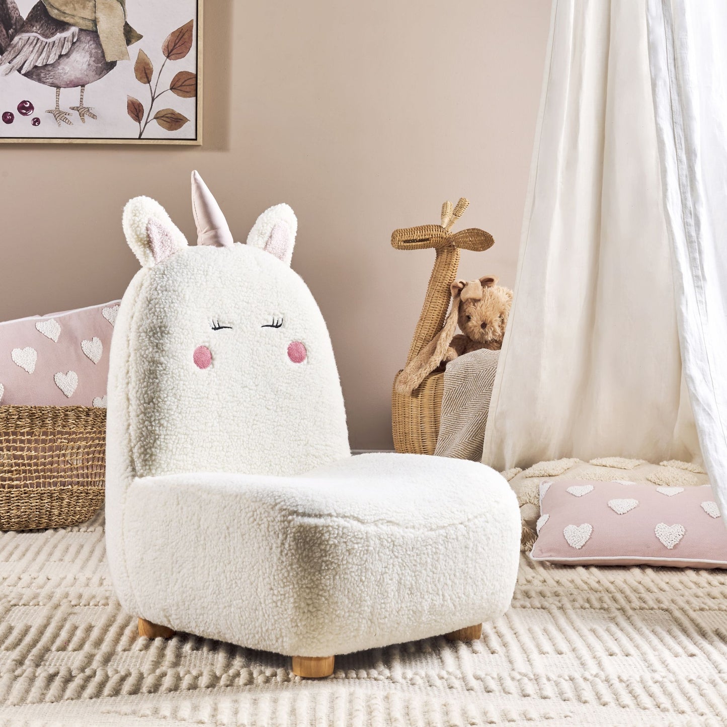 Unicorn Chair White Teddy Fabric for Kids
