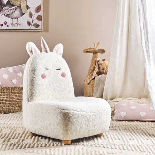 Unicorn Chair White Teddy Fabric for Kids