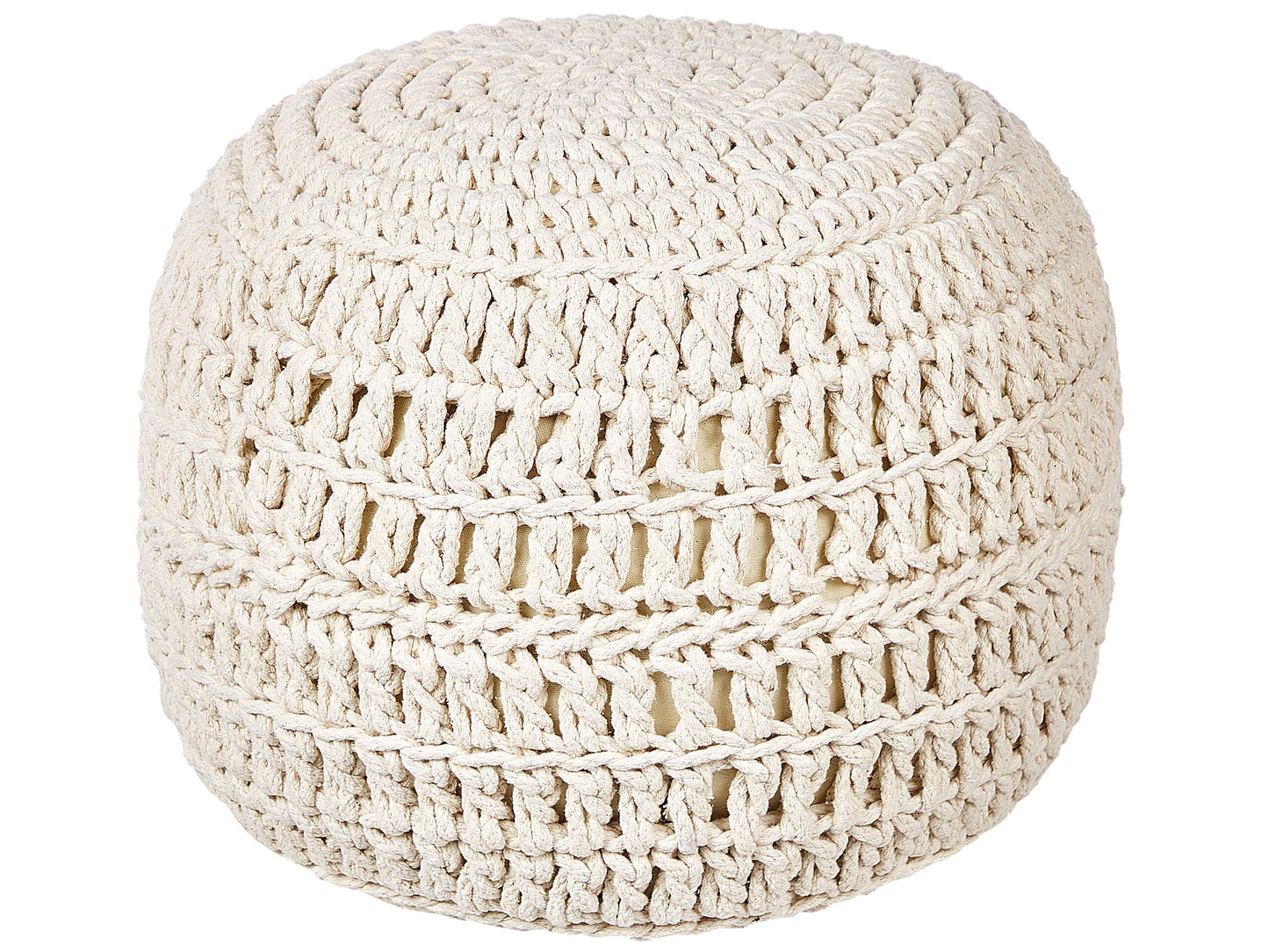 Pouf Ottoman 40 x 40 Beige Cotton EPS Beads Filling Boho
