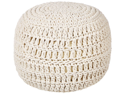Pouf Ottoman 40 x 40 Beige Cotton EPS Beads Filling Boho