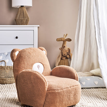 Kids Bear Chair With Faux Fur Armrests Brown